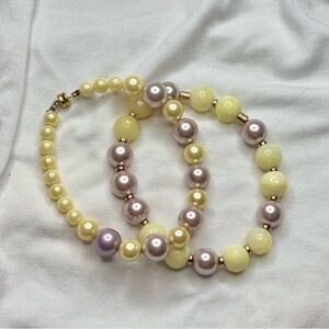 Elegant Duo: Pastel Mother of Pearl Beaded Bracelets - Yellow & Lavender ✨